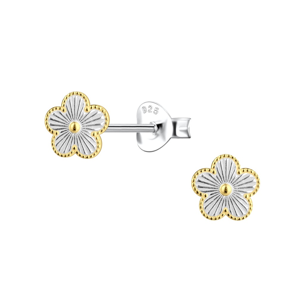 Puces d'oreilles fleur en argent
