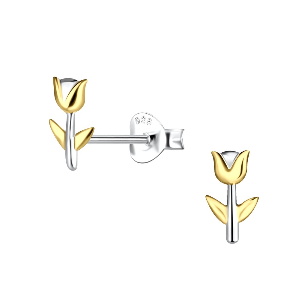 [10037518] Silver Tulip Flower Stud Earrings