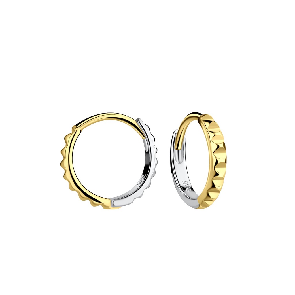 [10037540] 10mm Silver Patterned Huggie Earrings