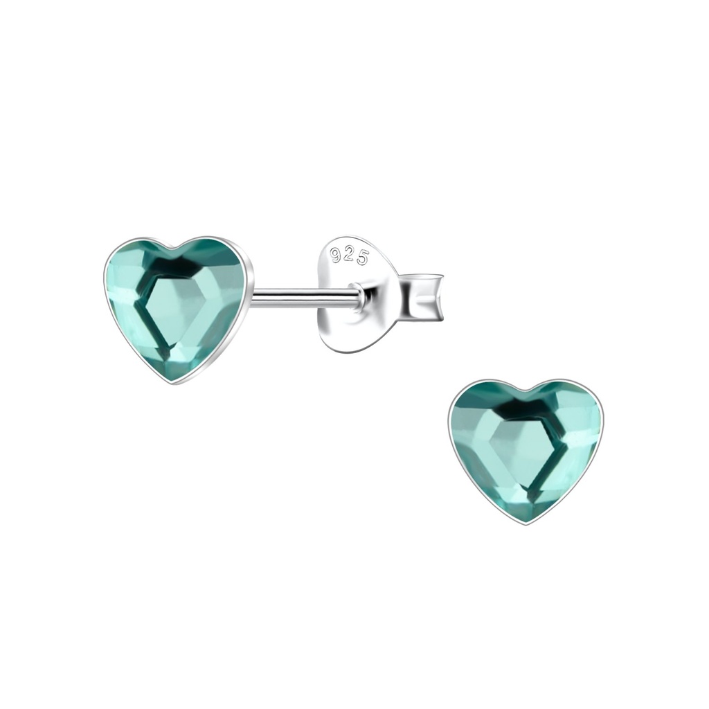 [10037909] Puces d'oreilles en argent verre cœur 6 mm (Aqua Bohemica)