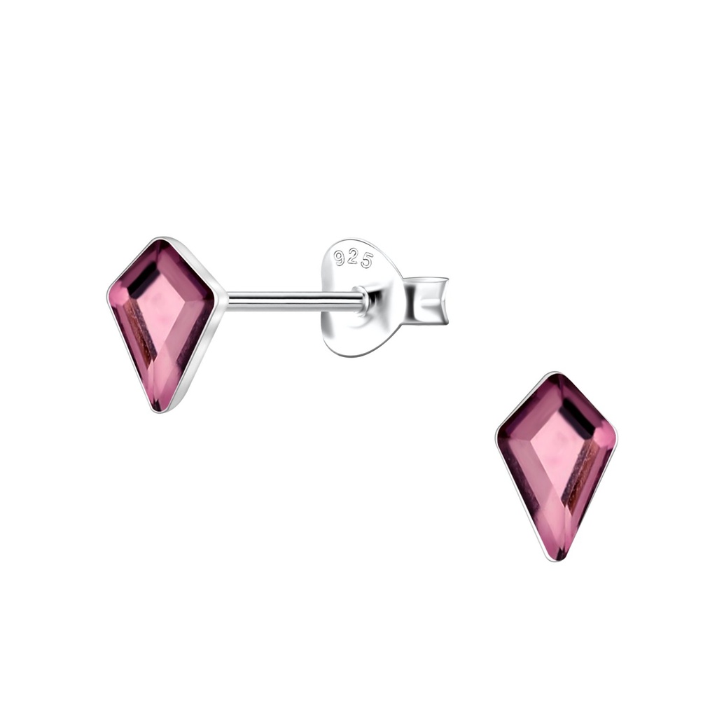 [10038454] 4x6mm Kite Shaped Glass Silver Stud Earrings (Amethyst)