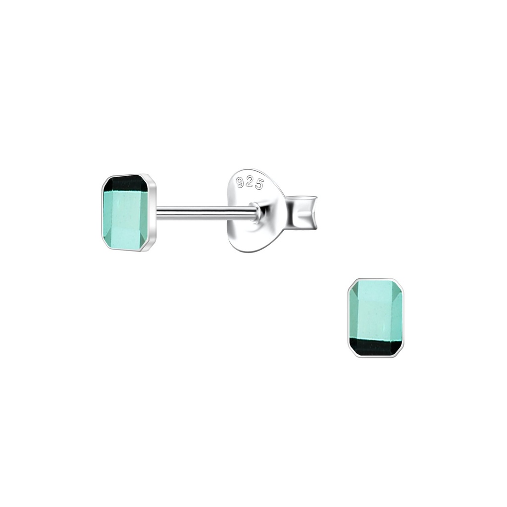 [10037867] Puces d'oreilles rectangle en argent verre coussin 2.5x4 mm (Aqua Bohemica)