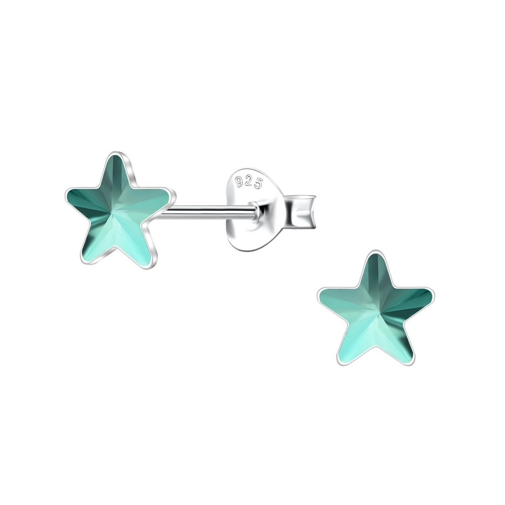 [10037905] Puces d'oreilles en argent verre étoile 5 mm (Aqua Bohemica)