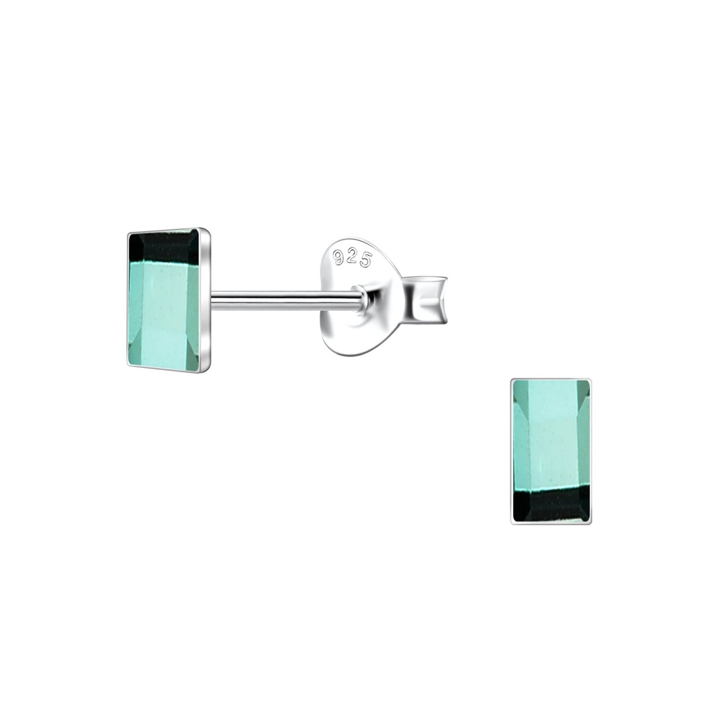 [10037892] 2x5mm Rectangle Glass Silver Stud Earrings (Aqua Bohemica)