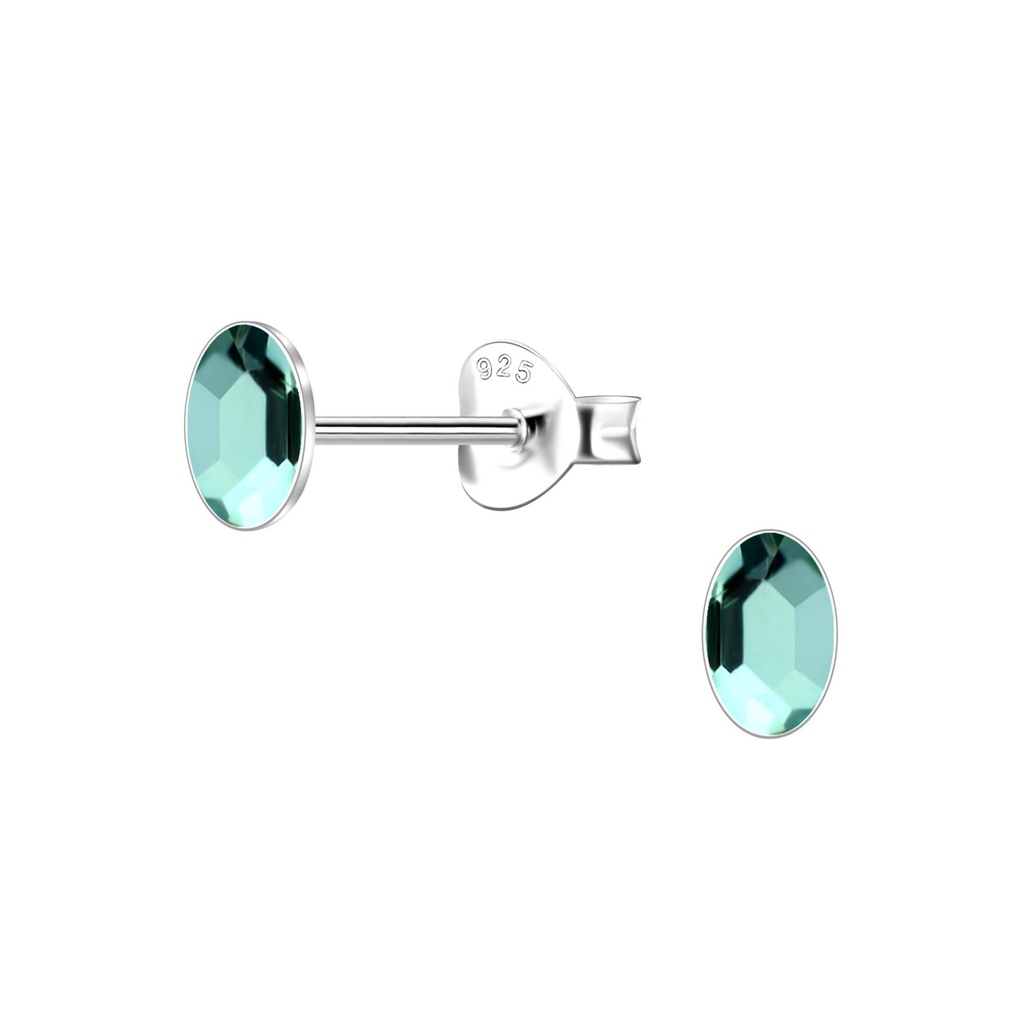 [10037885] 3x5mm Oval Glass Silver Stud Earrings (Aqua Bohemica)