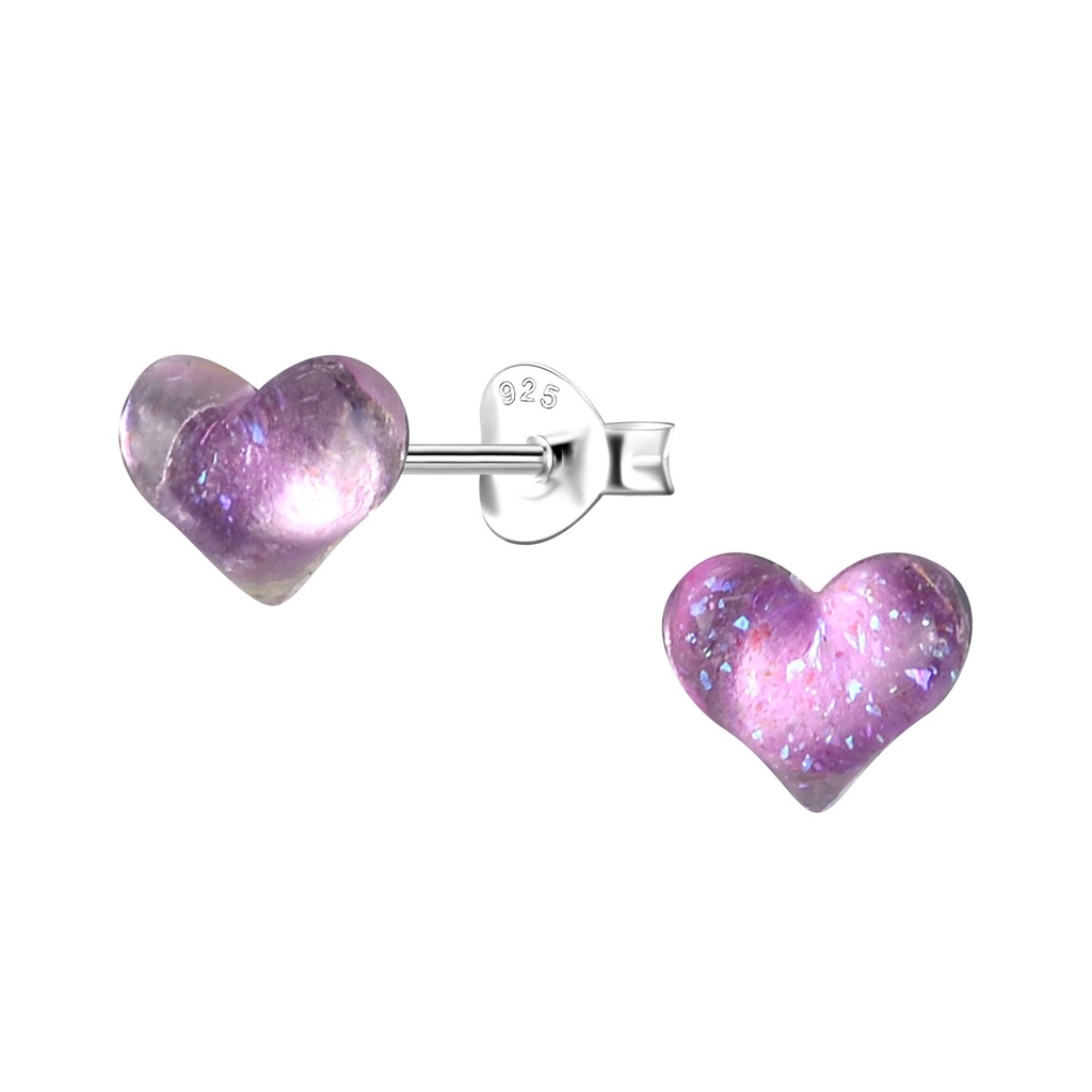 [10037318] Puces d'oreilles en argent avec cœur en résine