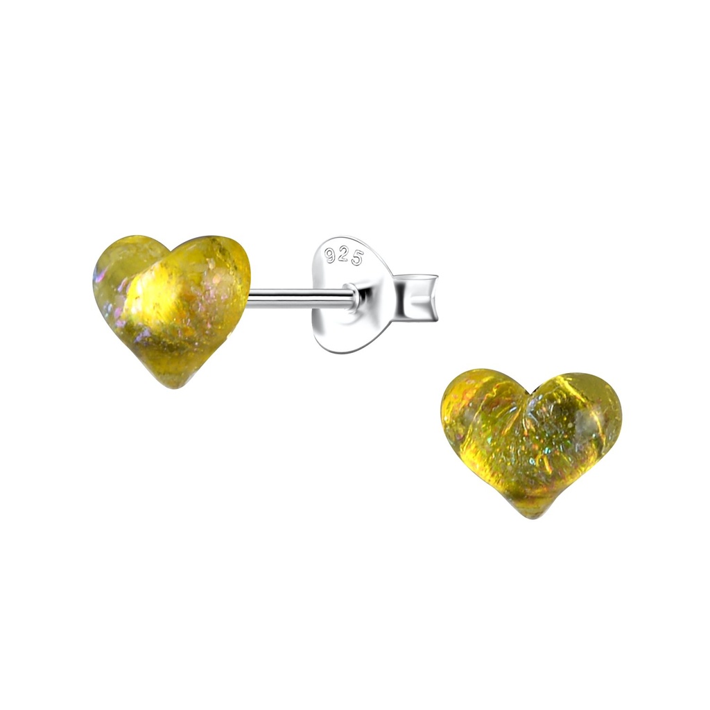 [10037315] Puces d'oreilles en argent avec cœur en résine