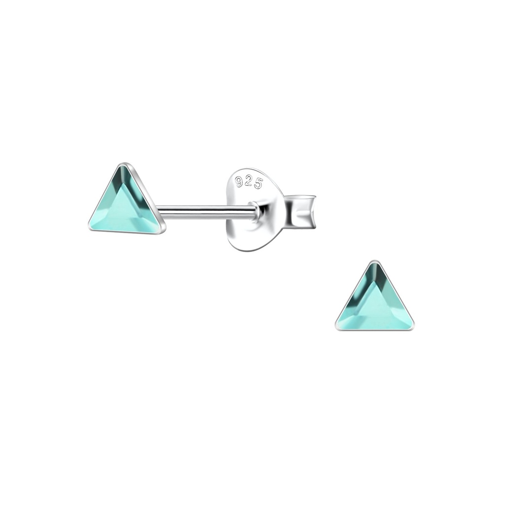[10037855] 3mm Triangle Glass Silver Stud Earrings (Aqua Bohemica)