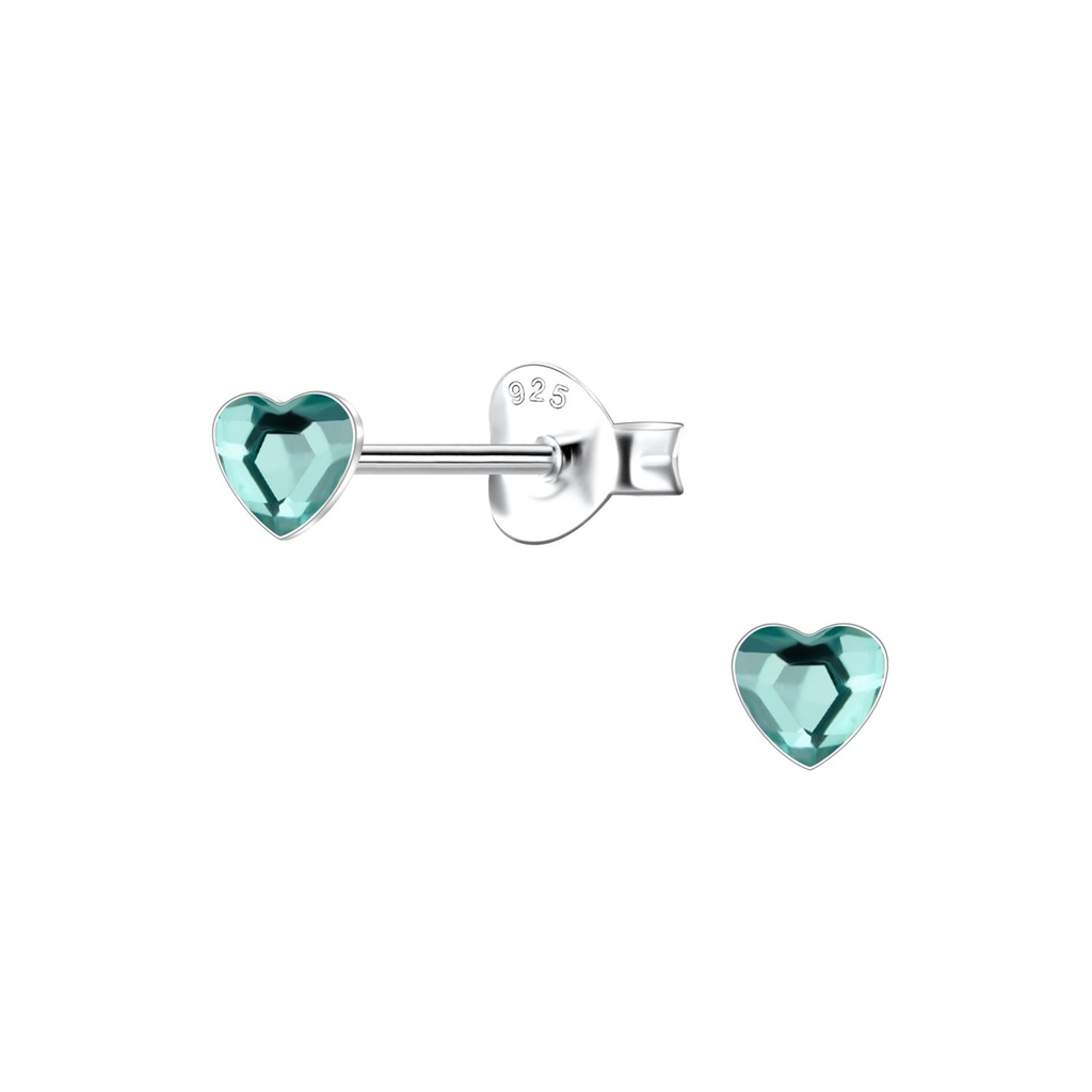 [10037861] Puces d'oreilles en argent verre cœur 3 mm (Aqua Bohemica)