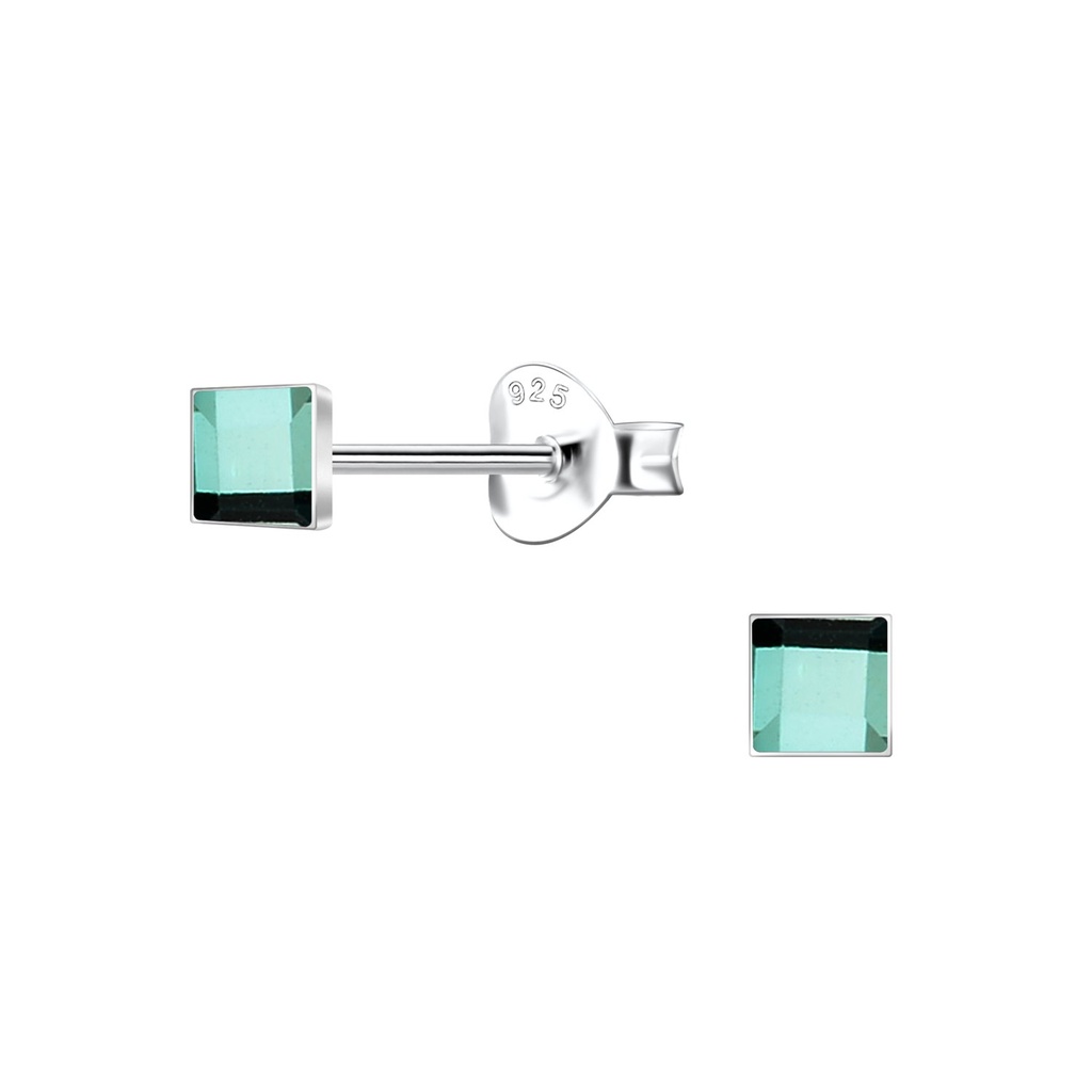 3mm Square Glass Silver Stud Earrings