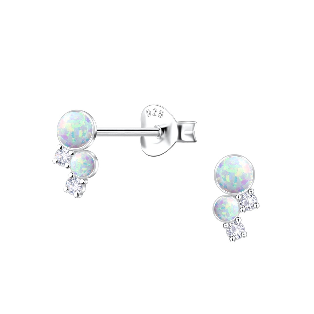 [10036205] Puces d'oreilles opale géométriques en argent