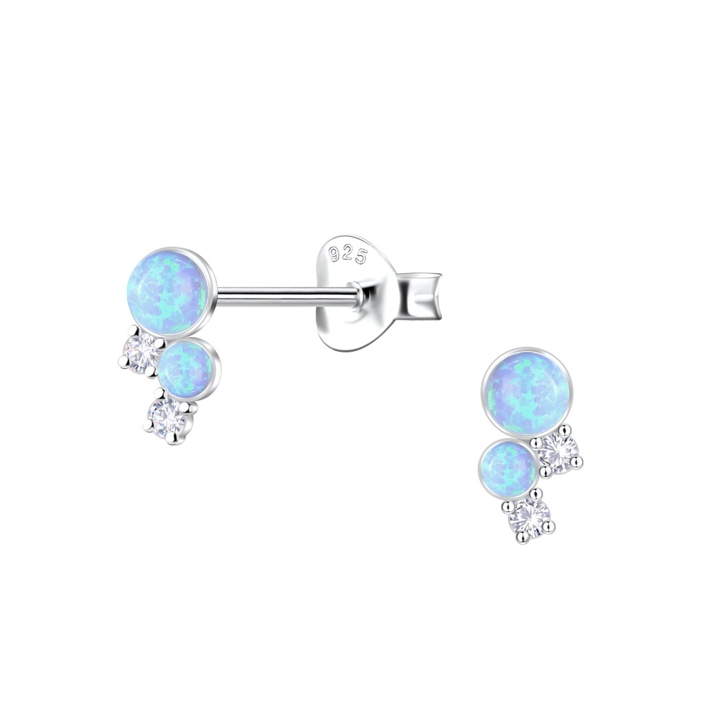 [10036203] Puces d'oreilles opale géométriques en argent