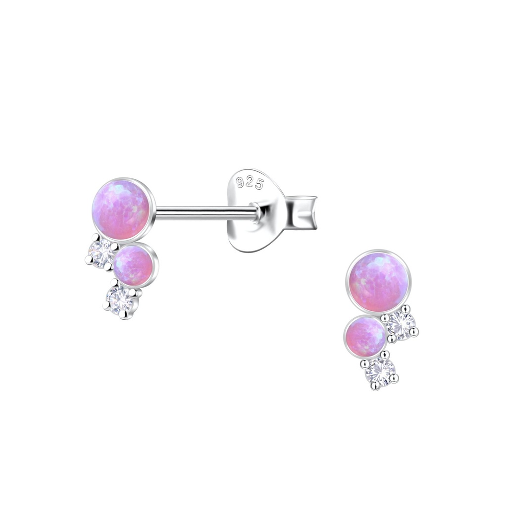 [10036204] Silver Geometric Opal Stud Earrings