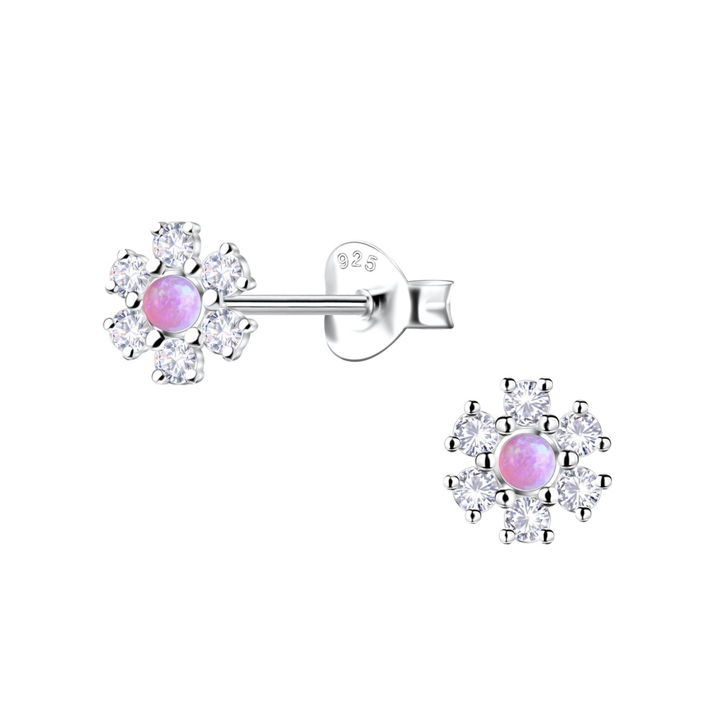 [10036171] Puces d'oreilles opale fleur en argent
