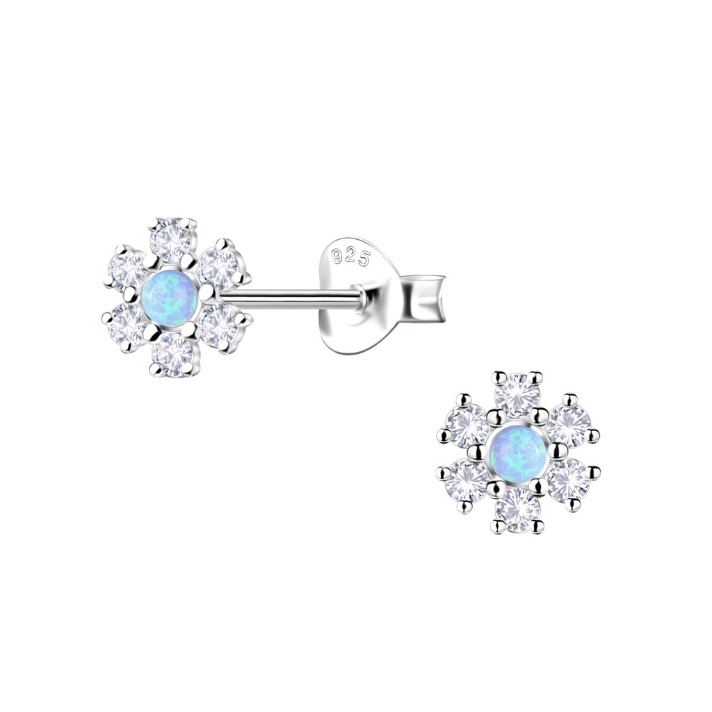 [10036170] Puces d'oreilles opale fleur en argent