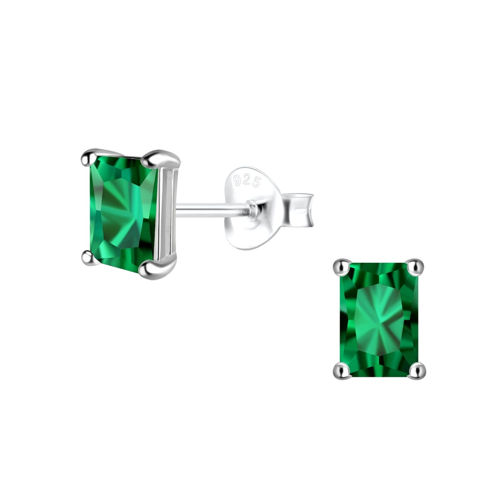 Puces d'oreilles en argent zircon baguette 4x6 mm