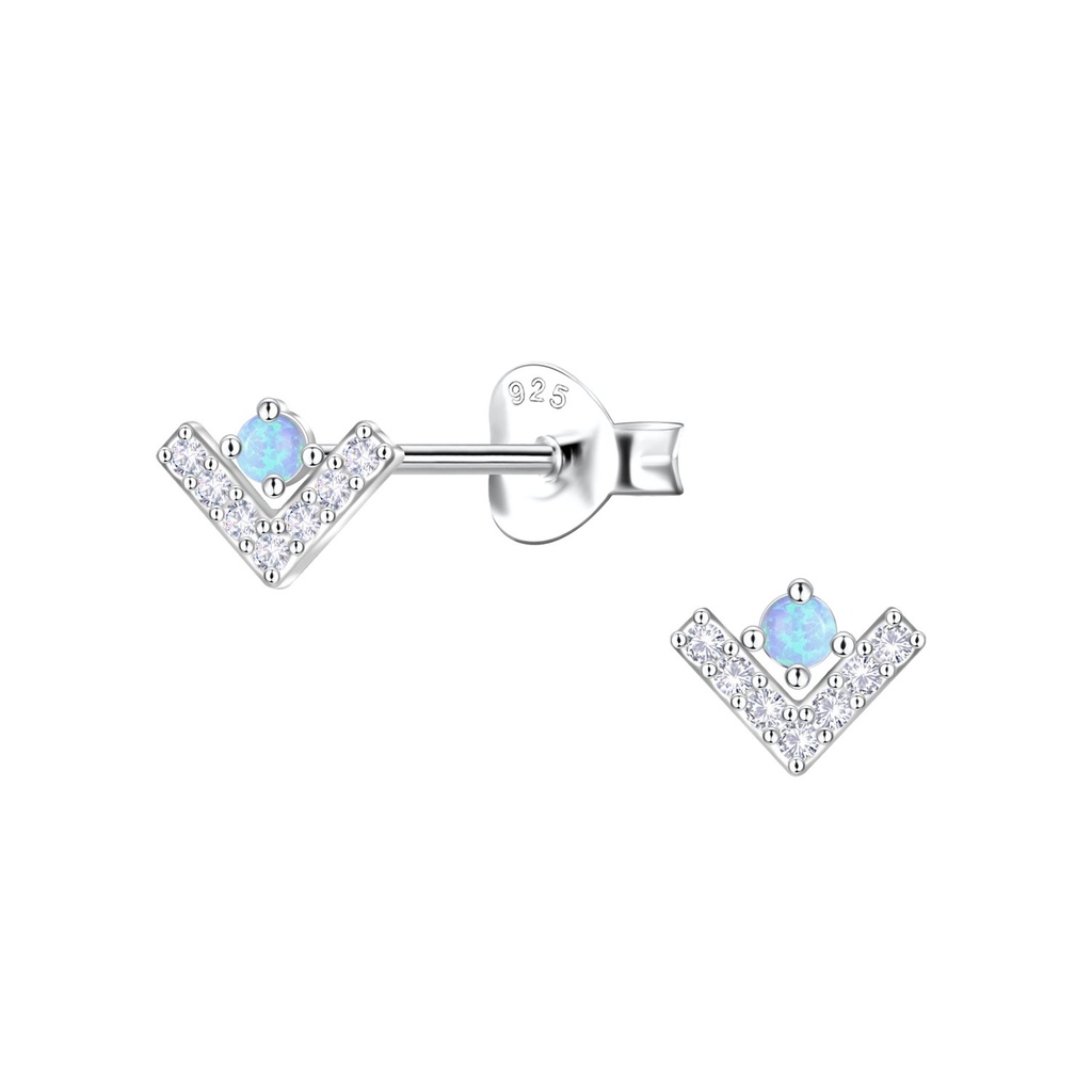 [10036176] Silver Geometric Opal Stud Earrings