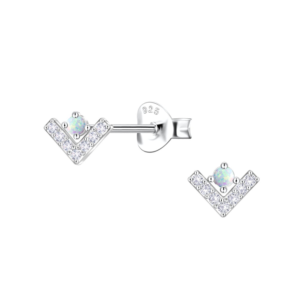 [10036178] Silver Geometric Opal Stud Earrings