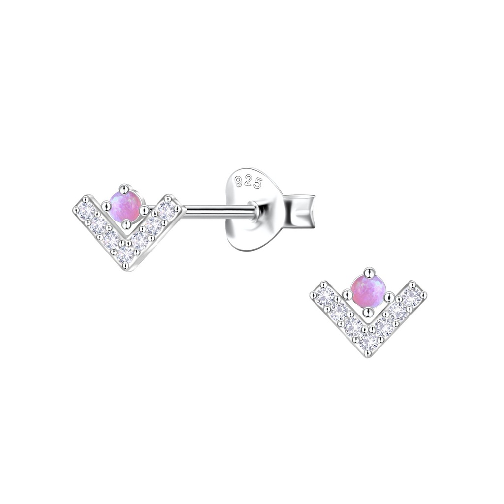 [10036177] Silver Geometric Opal Stud Earrings