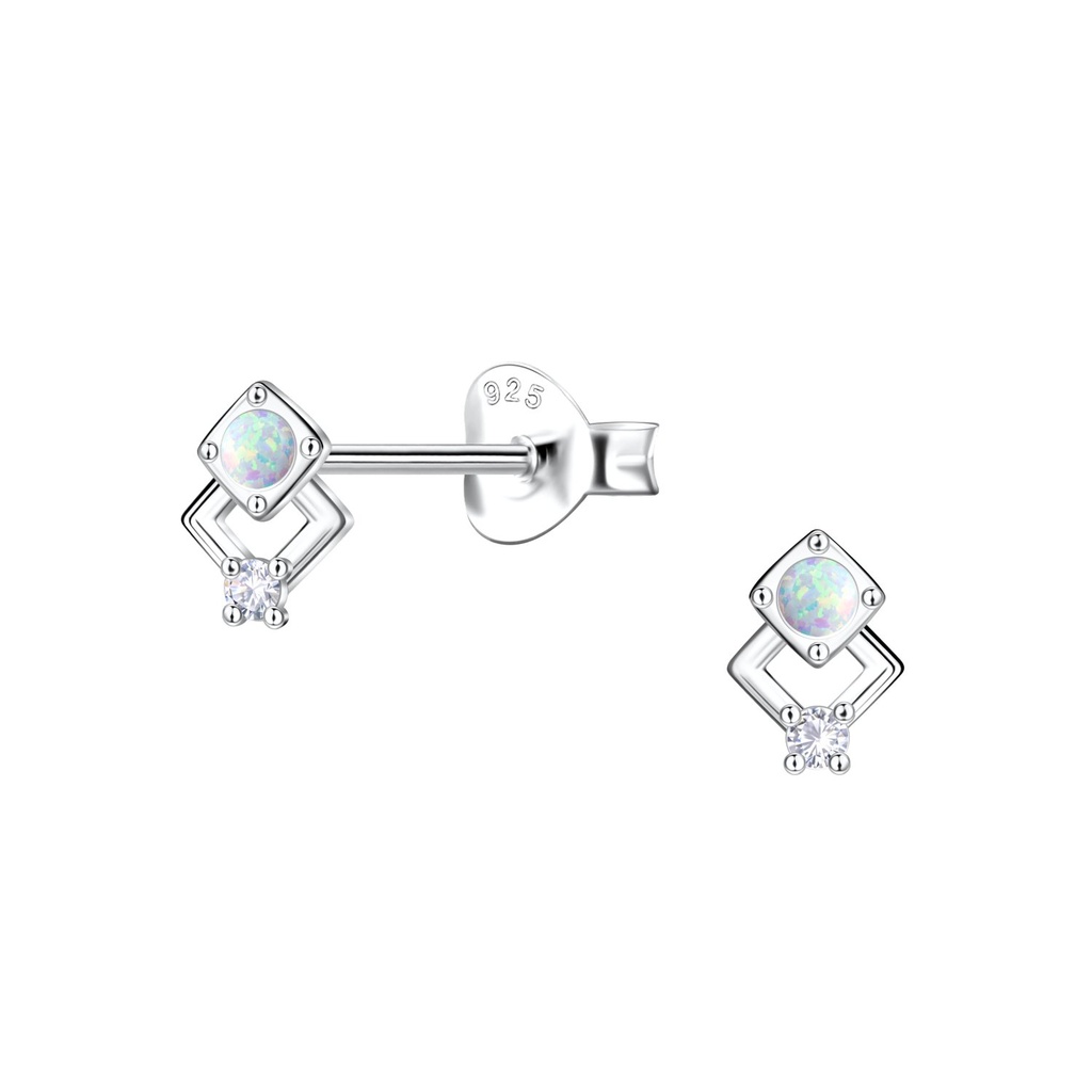 [10036223] Puces d'oreilles opale géométriques en argent