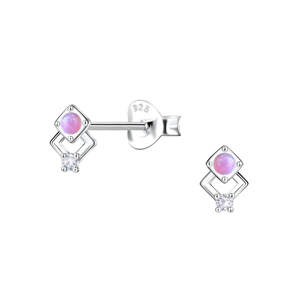 Puces d'oreilles opale géométriques en argent