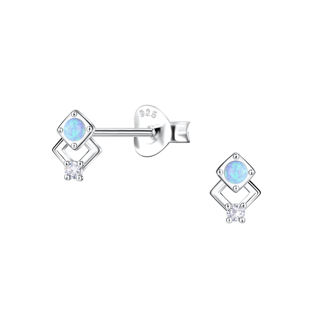 Puces d'oreilles opale géométriques en argent