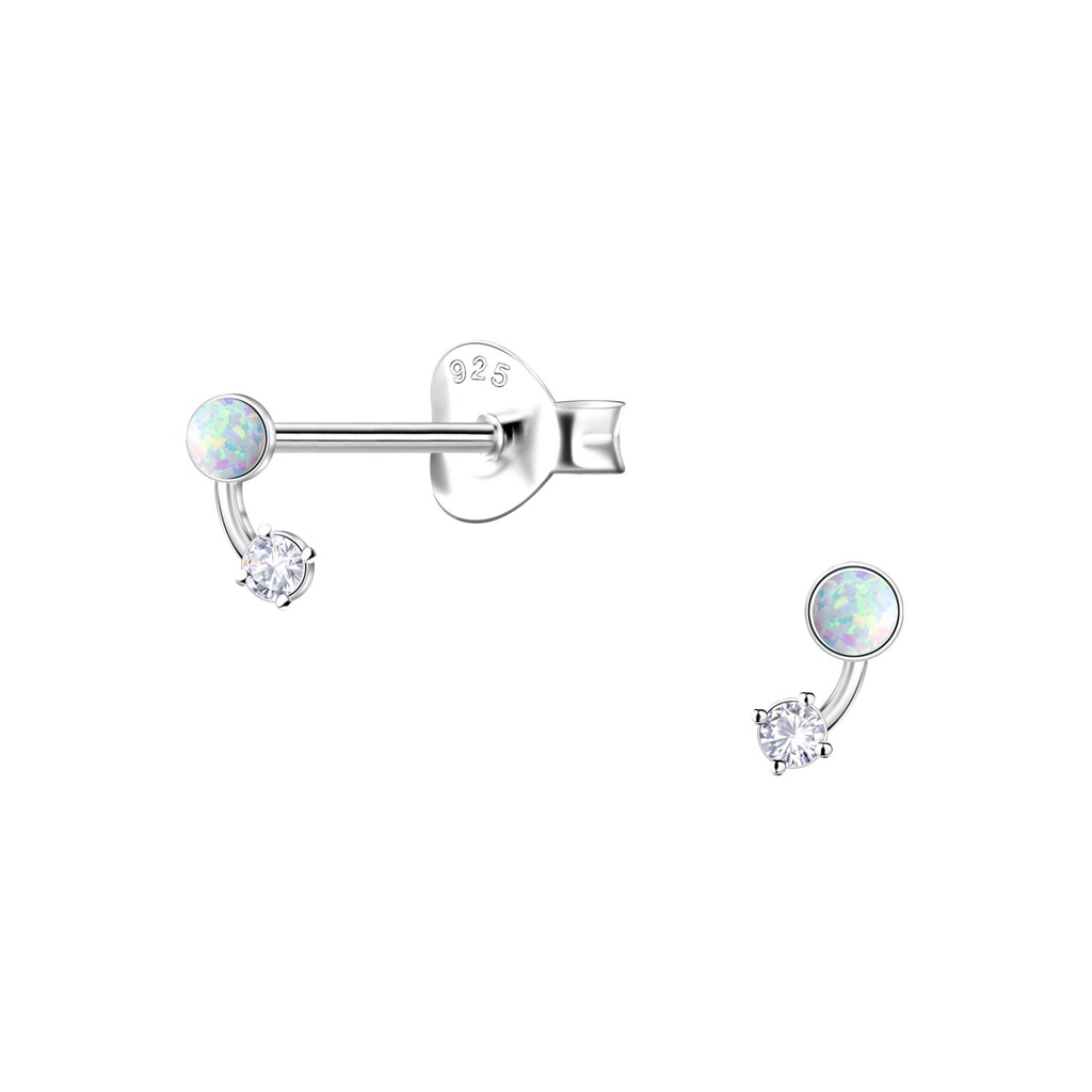 Silver Geometric Opal Stud Earrings