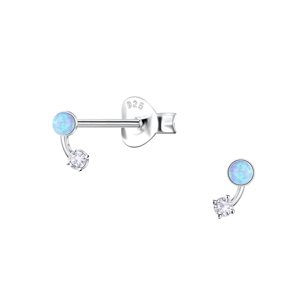 [10036262] Silver Geometric Opal Stud Earrings