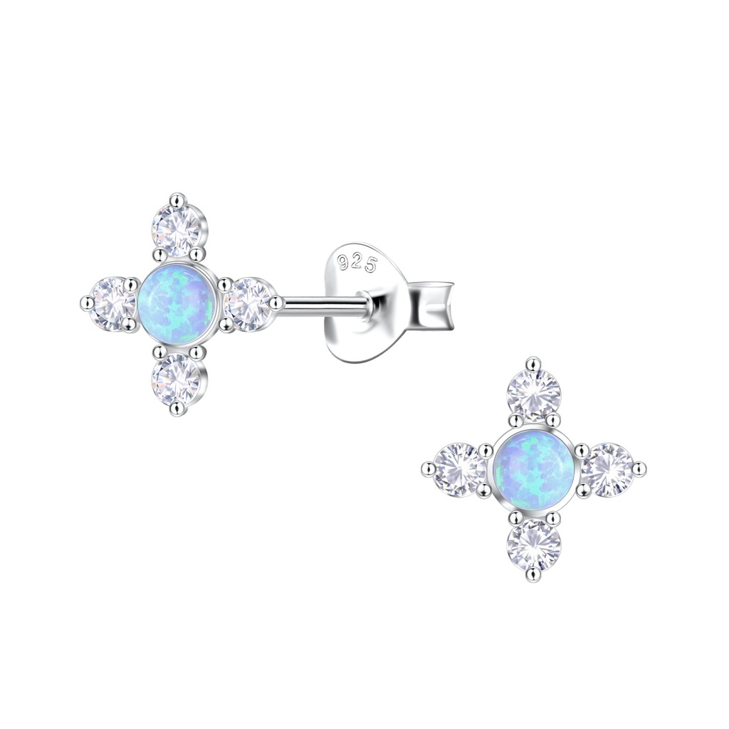 Puces d'oreilles opale géométriques en argent