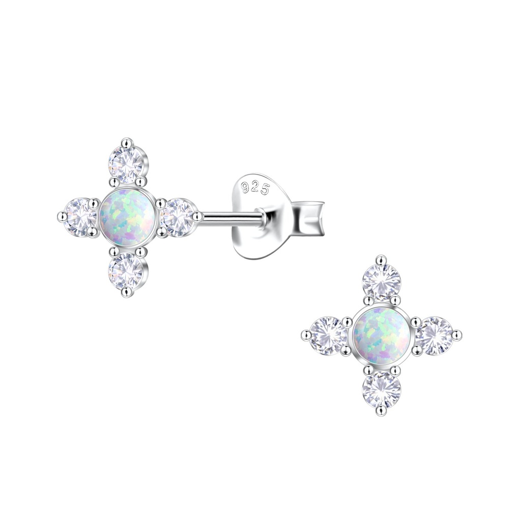 Puces d'oreilles opale géométriques en argent
