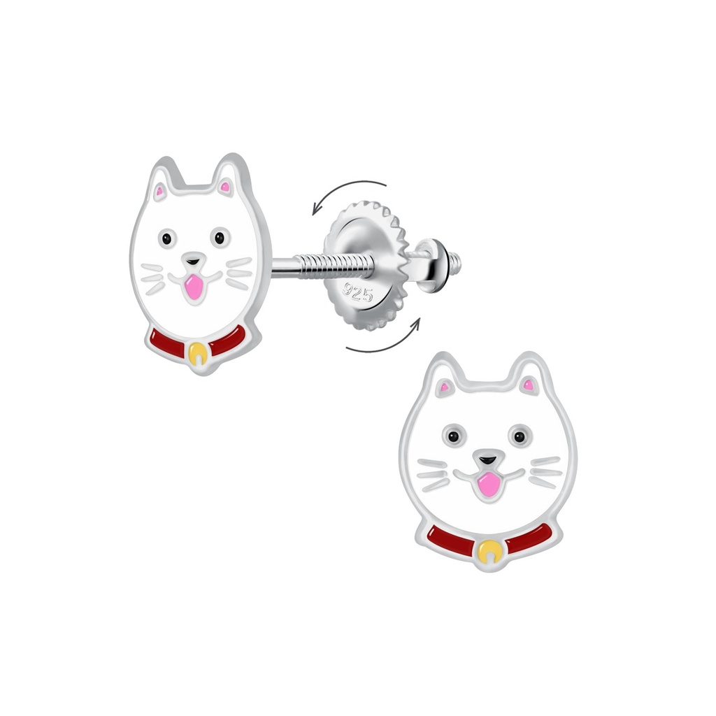 [10036826] Silver Cat Screw Back Earrings
