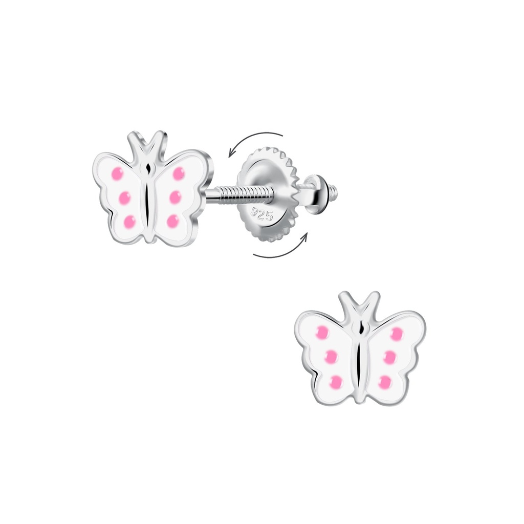 Silver Butterfly Screw Back Earrings