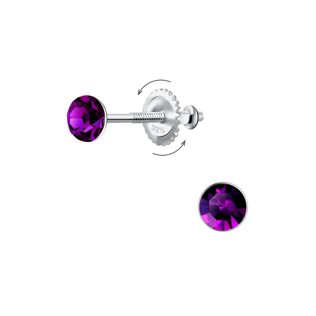 [10036818] 4mm Round Crystal Screw Back Earrings (Amethyst)