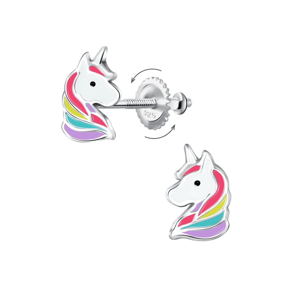 [10036824] Silver Unicorn Screw Back Earrings