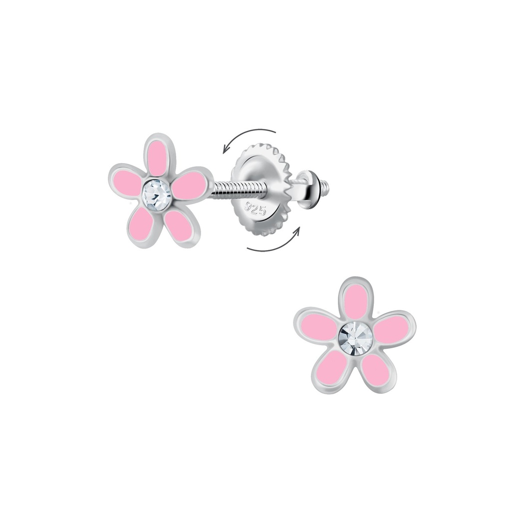 [10036815] Boucles d'oreilles à fermoir à vis fleur en argent