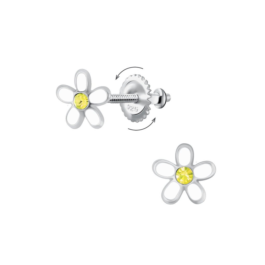 Silver Flower Screw Back Earrings