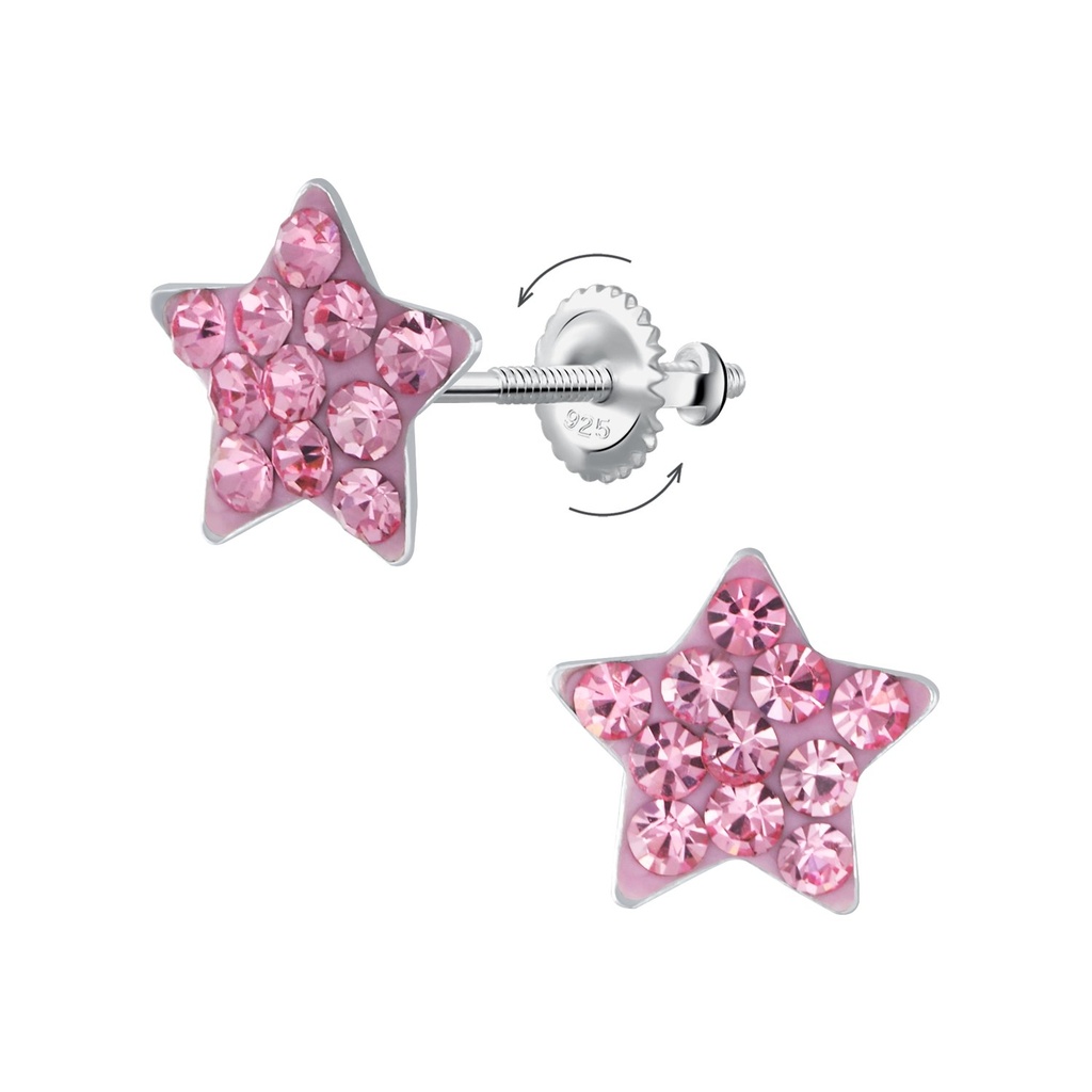 [10036829] Silver Star Screw Back Earrings (Light Rose)