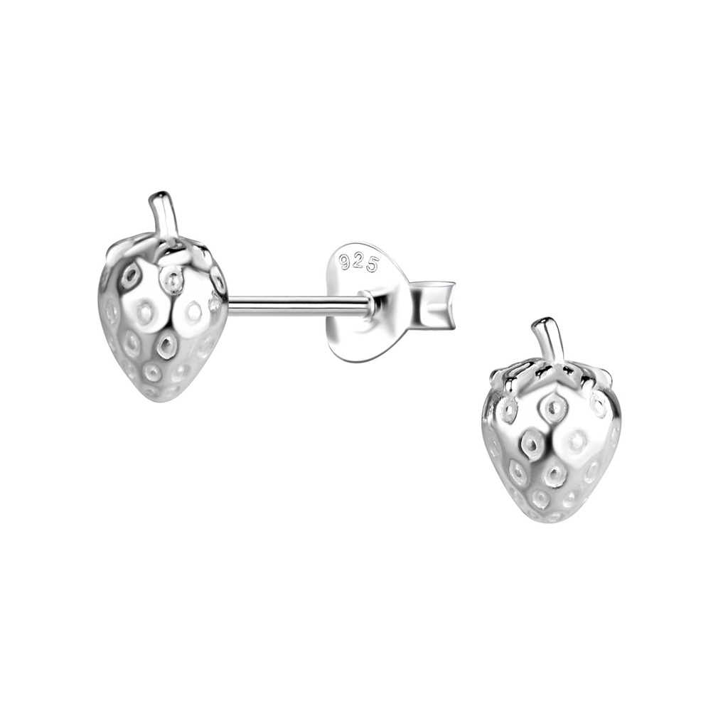 Silver Strawberry Stud Earrings