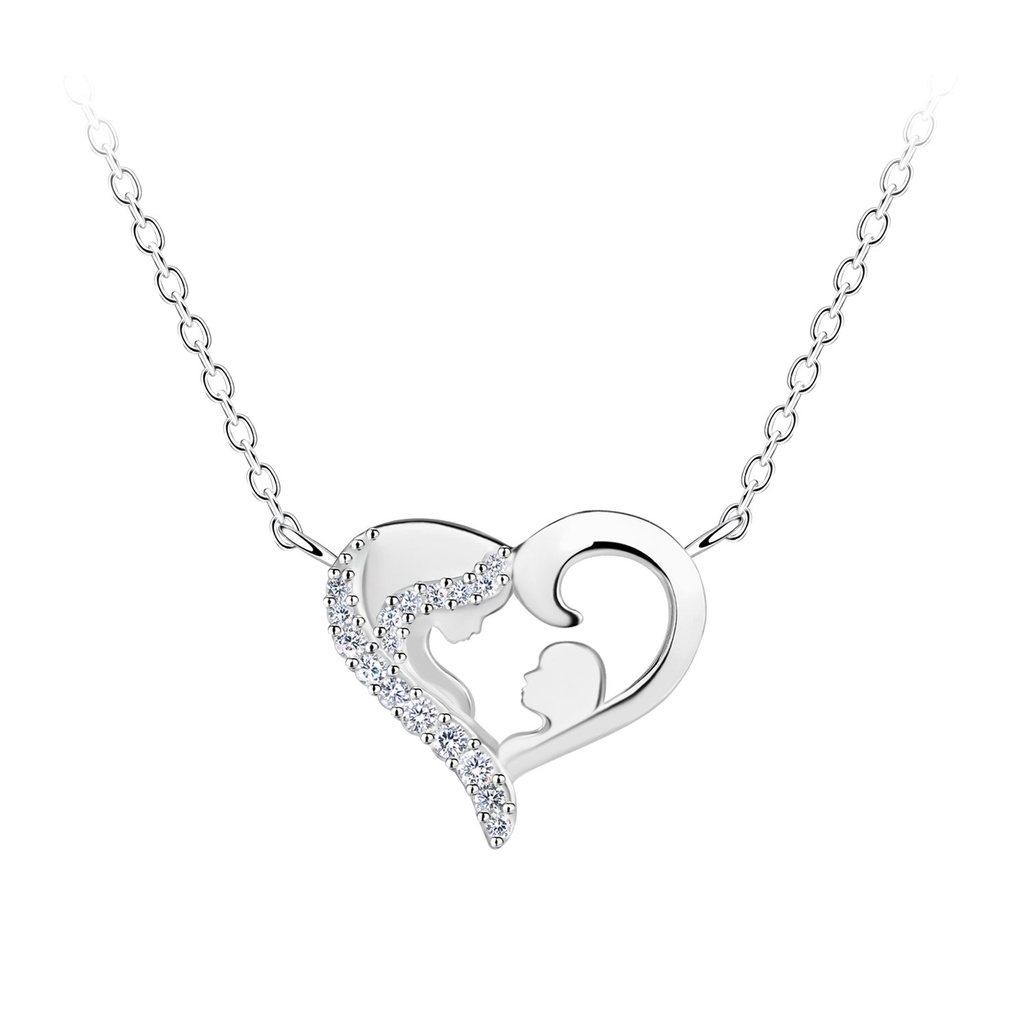 [10033028] Silver Mother and Baby Heart Necklace