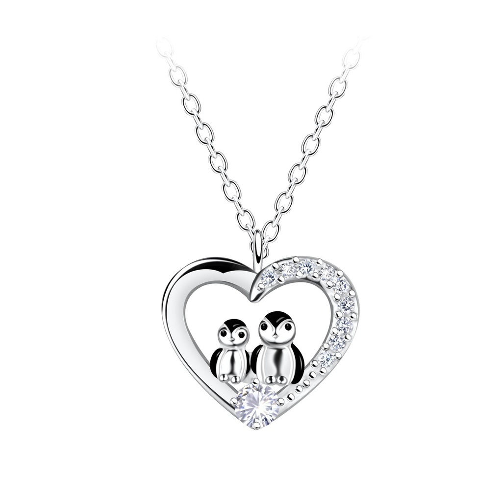 Collier maman et bébé pingouin en argent