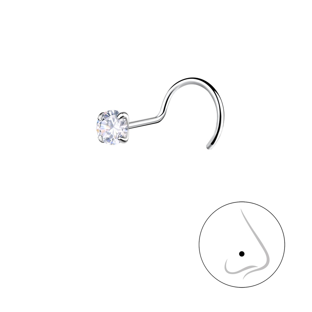 [10038438] 3mm Round Cubic Zirconia Silver Nose Spinner
