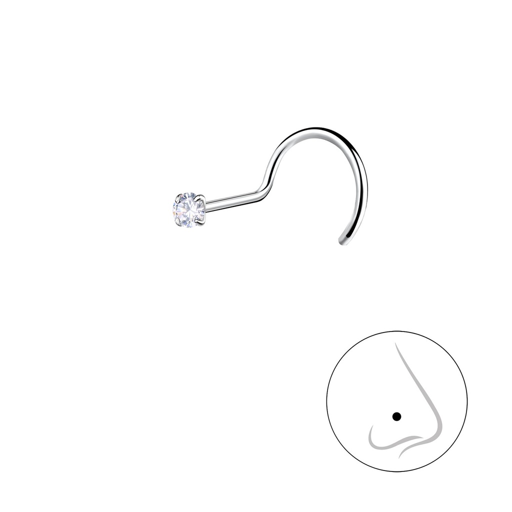 [10038440] 1.8mm Round Cubic Zirconia Silver Nose Spinner