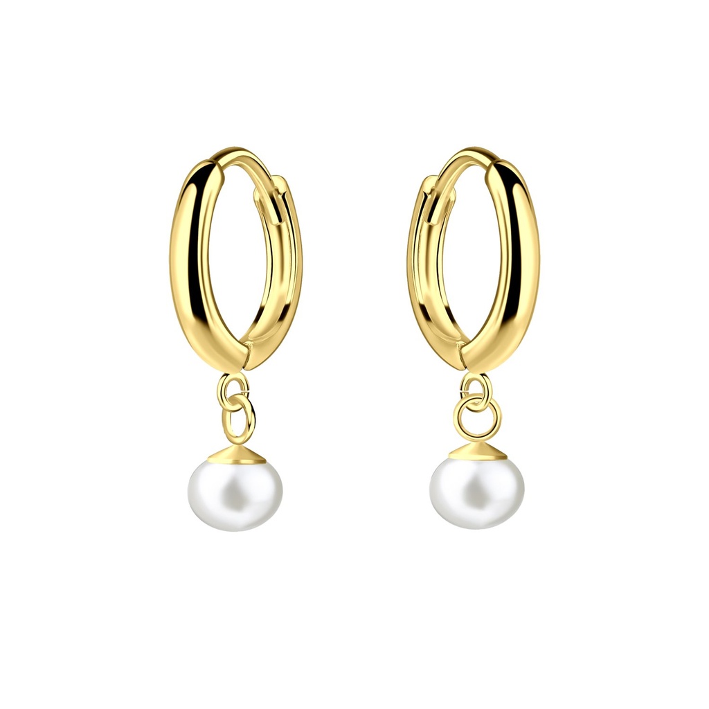 [10038373] Silver Huggie Earrings with 4mm Freshwater Pearl