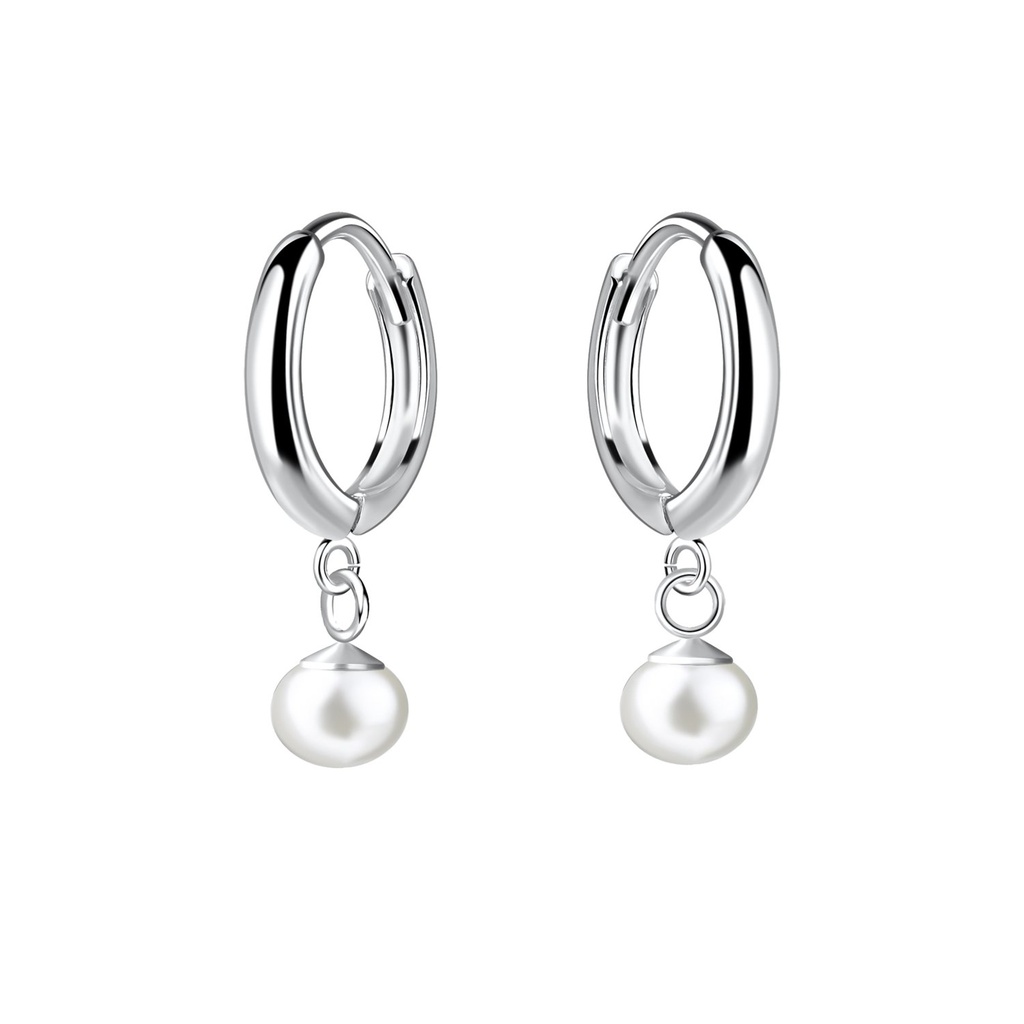 [10038372] Créoles huggie en argent avec perle d'eau douce 4 mm