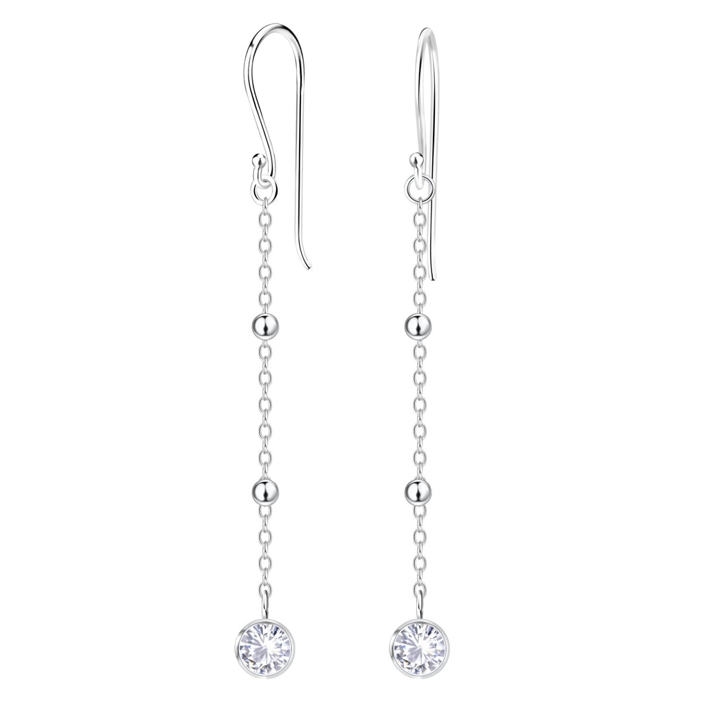 [10038366] Silver Satellite Chain with Single Stone Earrings