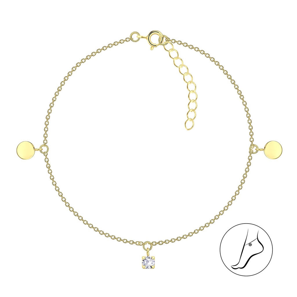 [10038380] Silver Round Anklet with 4mm Round Cubic Zirconia