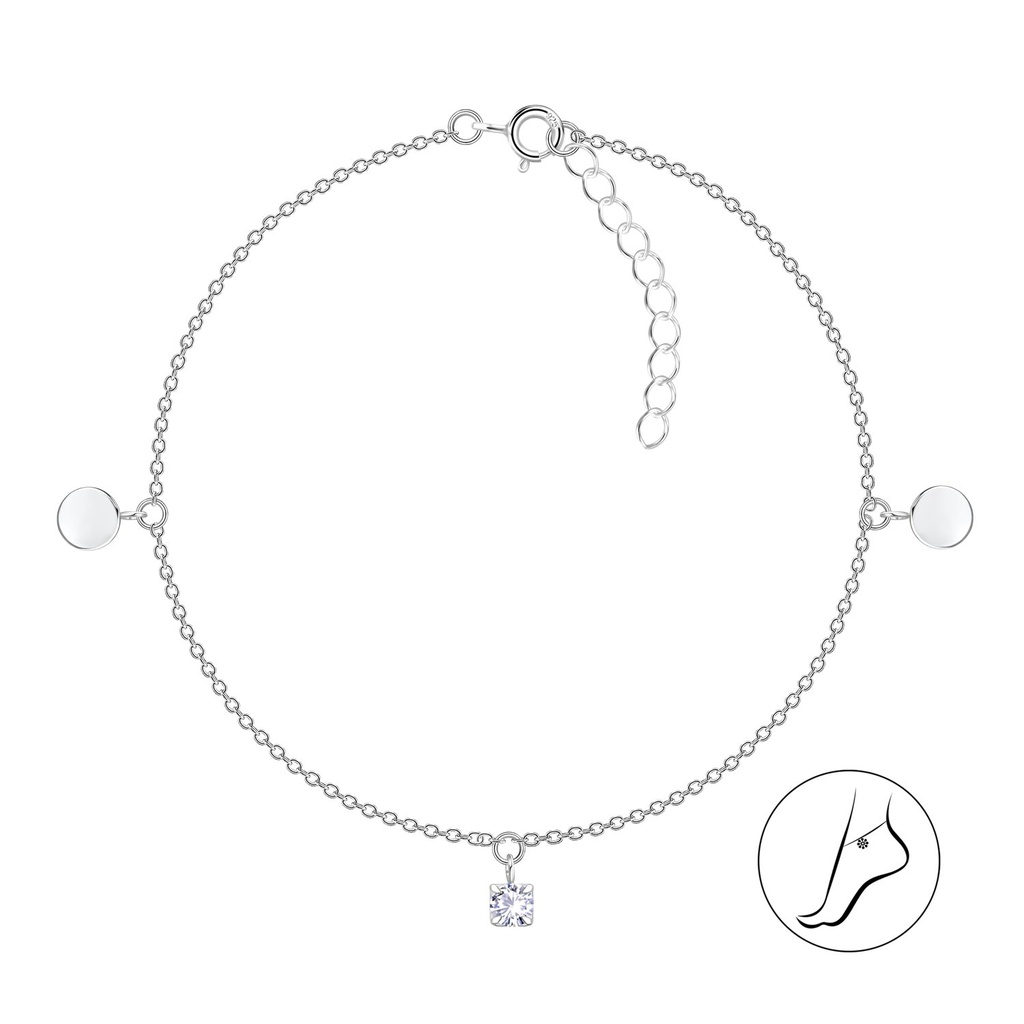 Silver Round Anklet with 4mm Round Cubic Zirconia