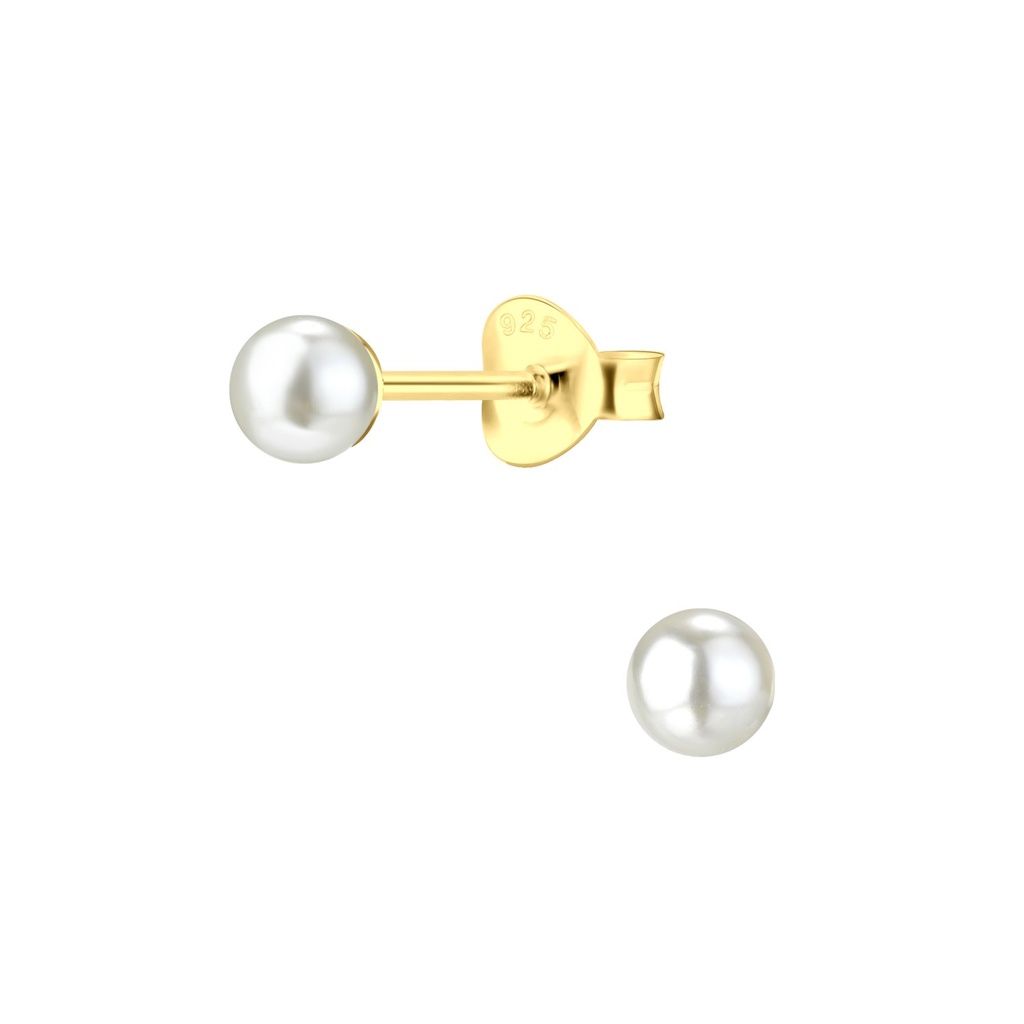 [10036112] 5mm Pearl Silver Stud Earrings