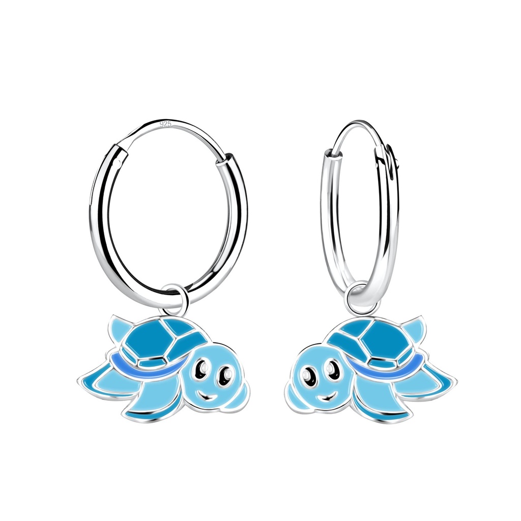 Silver Turtle Charm Hoop Earrings