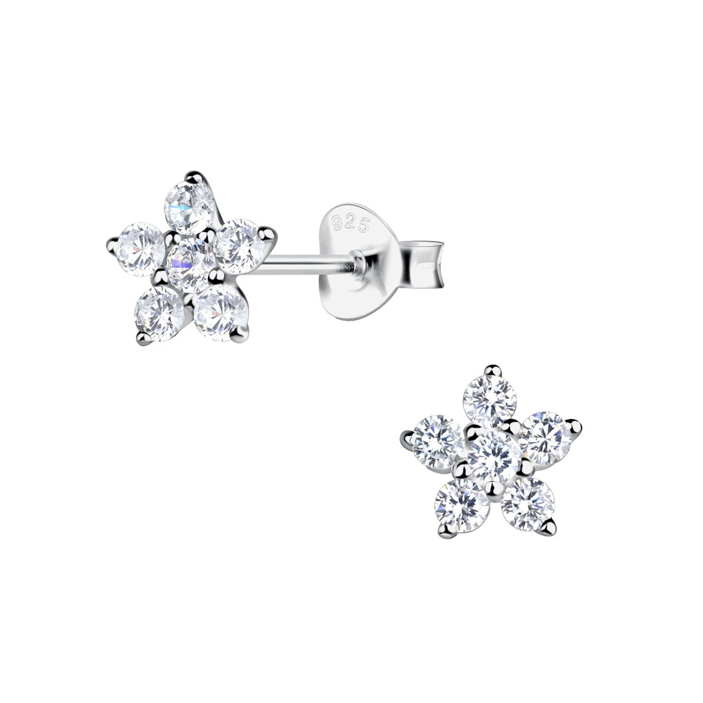 Puces d'oreilles fleur en argent